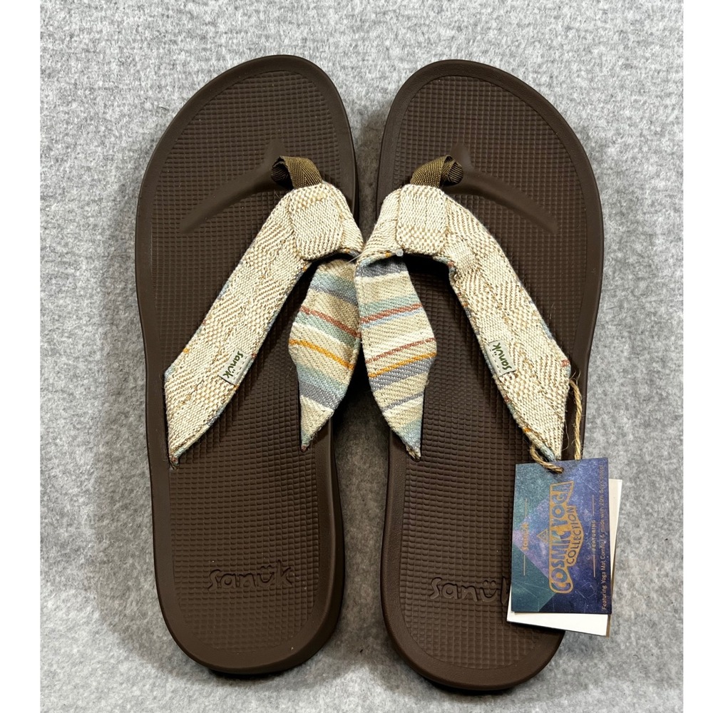Sanuk‎ Men's 13 Cosmic Yoga Mat Hemp Flip Flop Shoe Natural Brown New Thong